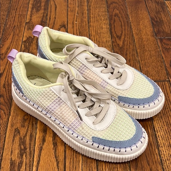 Nicole Miller New York Brita Woven Rainbow Pastel Platform Sneakers - Picture 1 of 10
